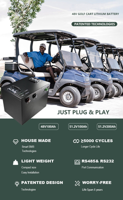 100Ah de Batterij van het 48 Voltlithium voor Golfkar 51.2v 200Ah Lifepo4 met Bms-Lader